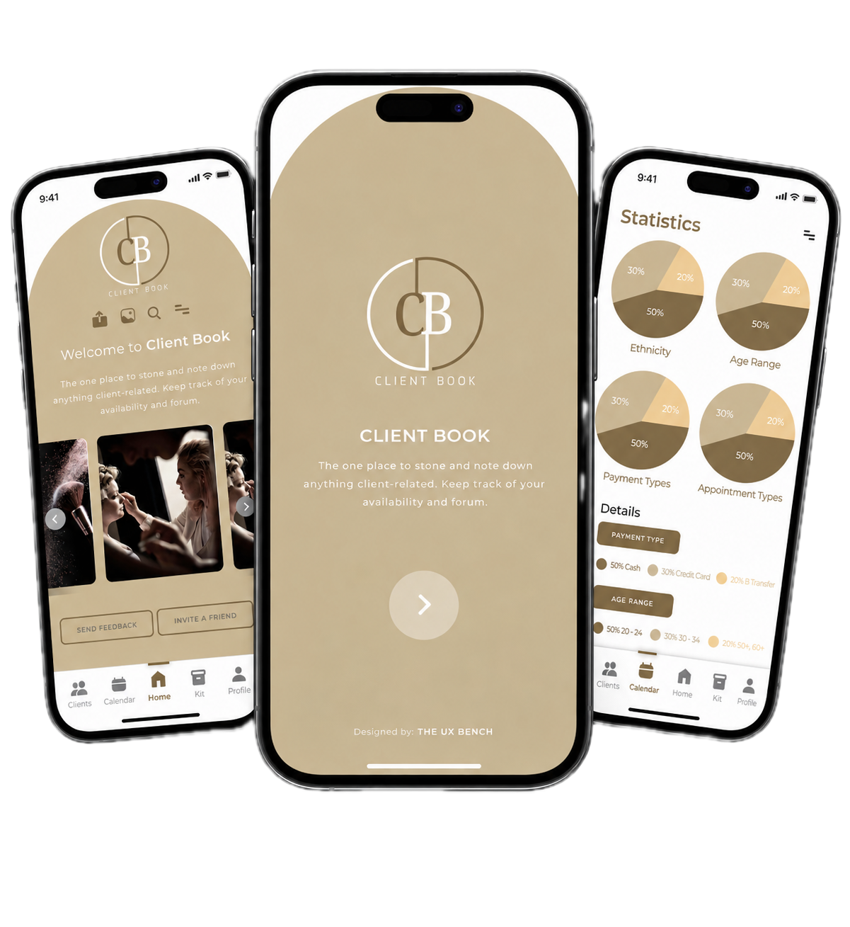 ClientBook mobile application screens